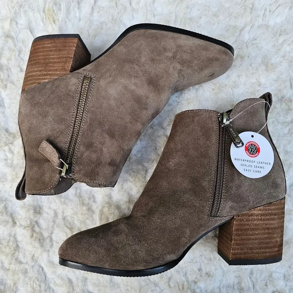 Suede Ankle Boot Tan Leather Blondo Waterproof Siena Bootie Size 8.5 Zip Heeled - Picture 13 of 13